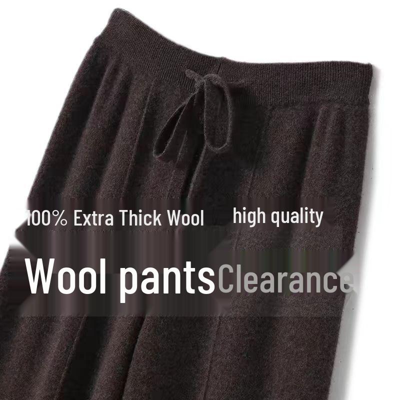 Women's Wool Wide-Leg Pants - Thickened, Loose, Casual, for Autumn/Winter