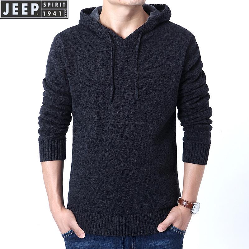 JEEP SPIRIT Men's Fleece-Lined Hooded Pullover Sweater, Plus Size, Warm Knitwear 2022