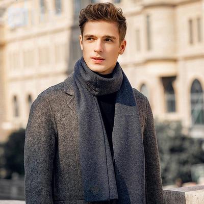 Men's Korean Style Wool Knitted Scarf – Solid Color, Casual, Warm Neck Warmer for Autumn & Winter