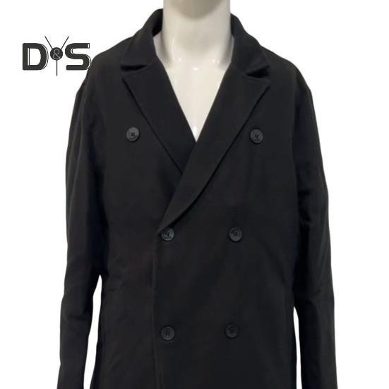 Men Windbreaker Suit Collar Long Sleeve Double-Breasted Thickened Woolen Coat Solid Color Pockets Design Mid-length Outwear