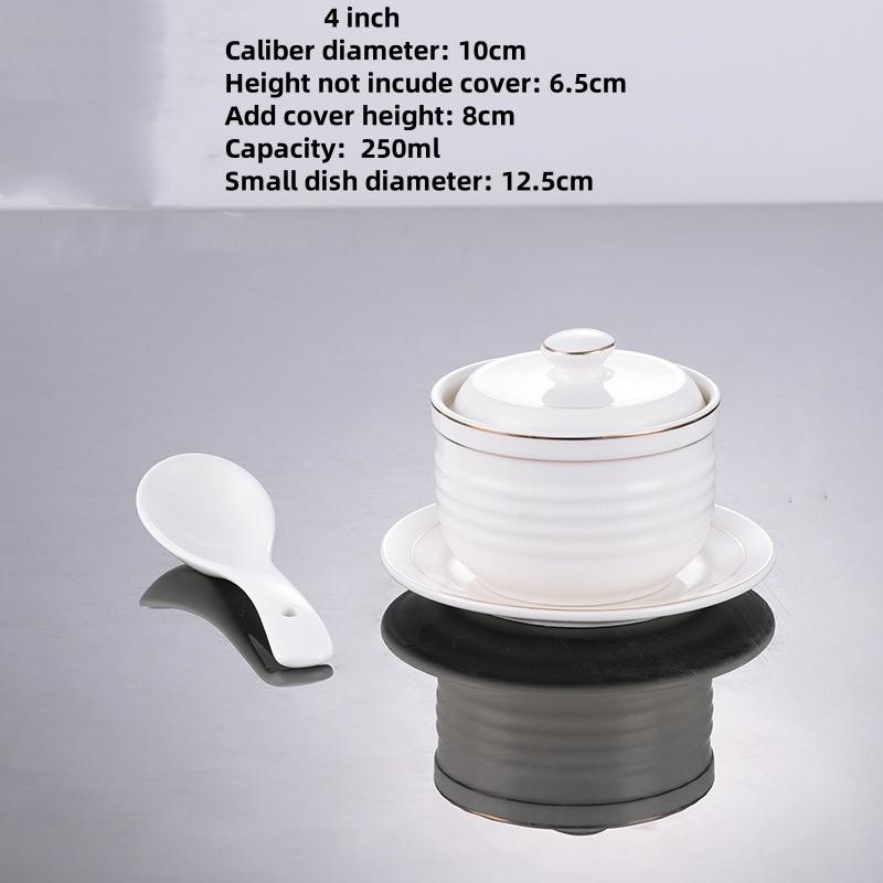 White Ceramic with Lid Steamed Egg Soup Bowl Rice Dessert Bowl Hotel Restaurant Bird's Nest Small Tonic Soup Cup Cooking Pot Set