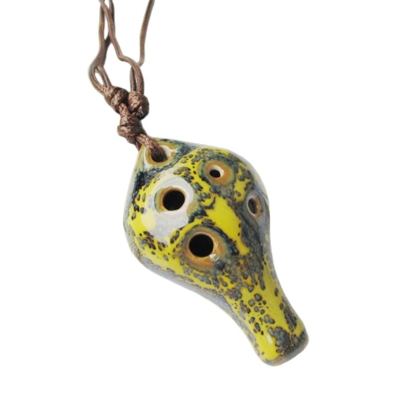 Practical Beginner Ceramic Ocarina 6 Hole Pendant Instrument with Cord for Students, Classroom Study and Regular Practice Use