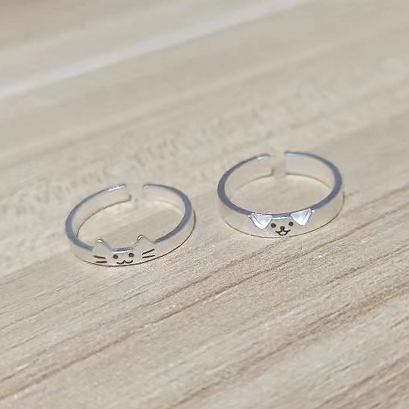 Adjustable Opening Cat Dog Couple Rings For Women Men Versatile Cute Overlapping Wear Rings Jewelry Accessories Gifts