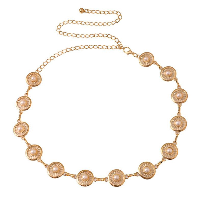 Pearl Hollow Metal Decor Waist Chain Women Waist Accessory With Clasp Lobster