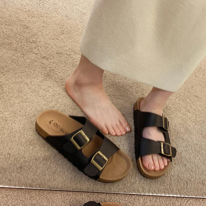 Fashion New Style Cork Footbed Popular Sandals for Women New Classic Solid Color Fashion Slippers with Arch Support Slip-on Suede Shoes