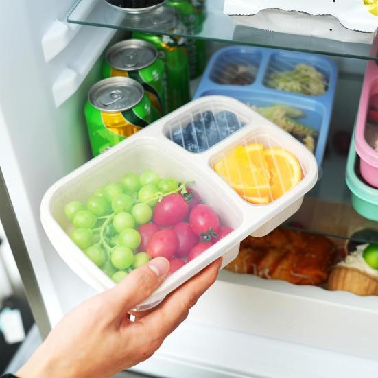 4Pcs Divided Lunch Box 4-Compartment Snack Container with Lid BPA-Free Reusable Stackable Meal Prep Box for Work Travel Picnic