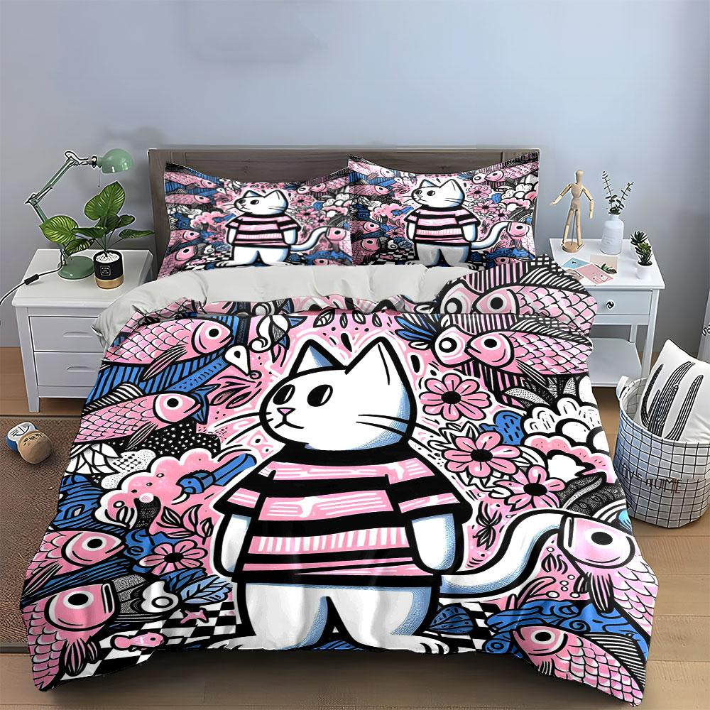 Cat, fish, flowers, patterns. Bedding sets Duvet cover sets Duvet covers Pillowcases(1 * Duvet Cover 2 * Pillowcases without duvet insert)