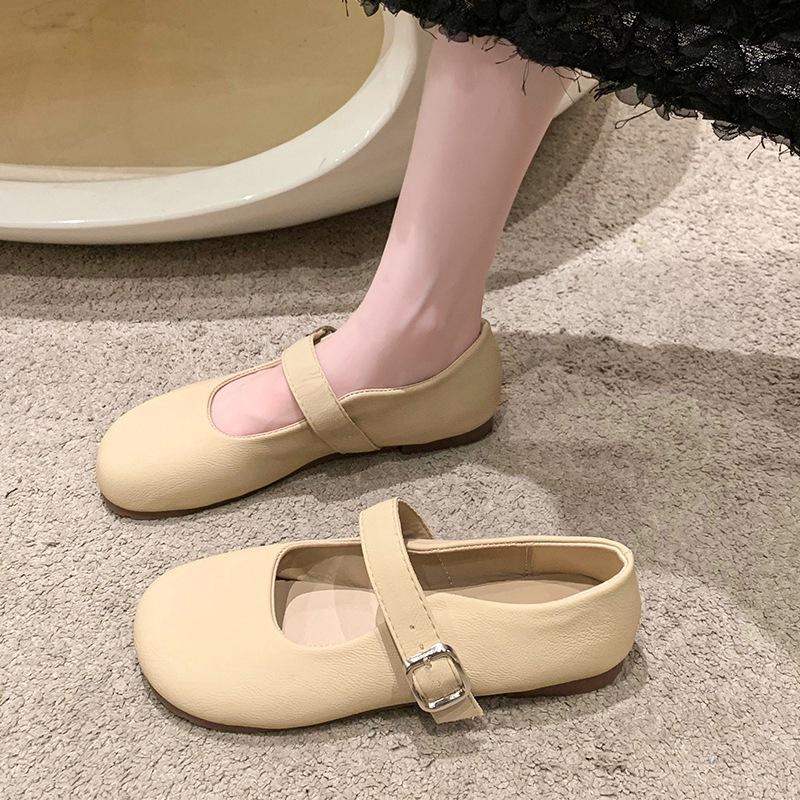 Gentle Wind Mary Jane Shoes Women's Flat-soled Single Shoes Summer 2025 New Shallow Mouth One Pedal with Skirt Small Leather Shoes