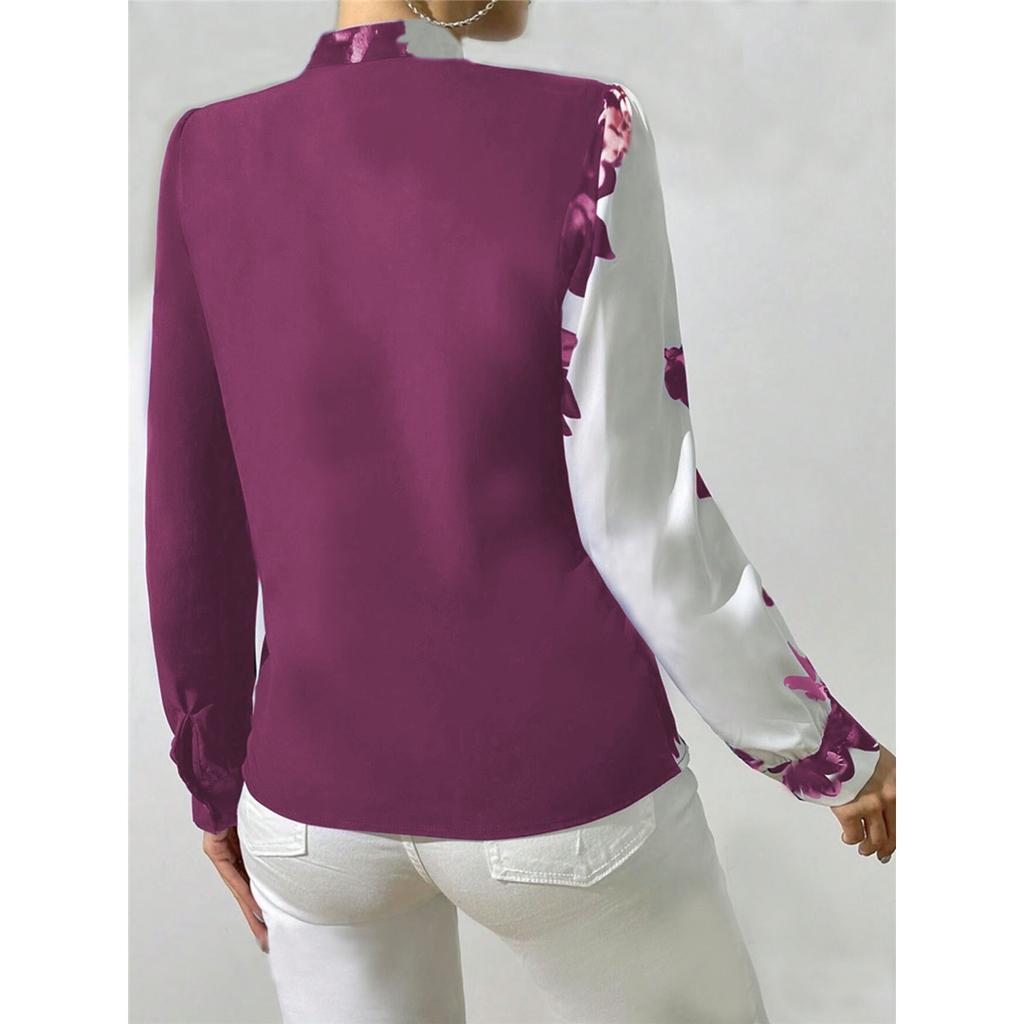 Women's Long Sleeve V-neck Printed Slim Shirt