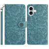 For iPhone 16 Plus Case Flower Imprint Leather Flip Wallet Phone Cover with Wrist Strap