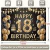 2D Classic 18th Birthday Backdrop, Black Gold Balloon & Star Decor Banner