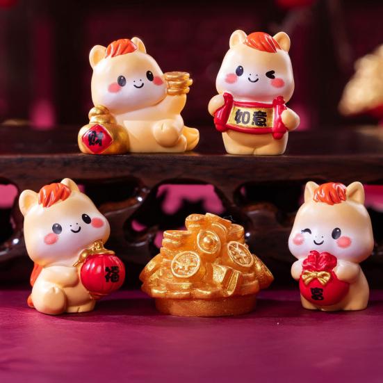 4Pcs Mini Cartoon Horse Figurine Bring Good Luck Fortune Miniature Pony Statue Resin Animal Sculpture Home Office Microlandscape Decoration Ornament