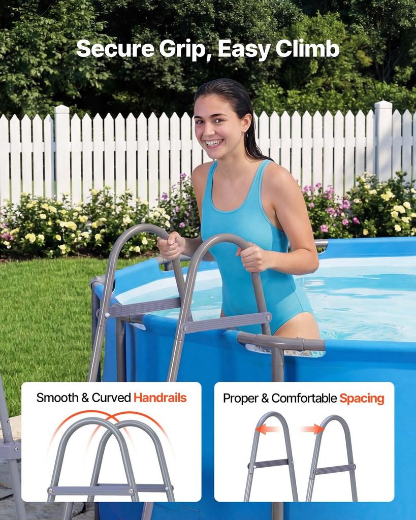 Above Ground Pool Ladder, 2-Step Steel A-Frame Swimming Pool Stairs for 83.8 Cm High Wall, 136 Kg Capacity Entry/Exit Steps with Secure Non-Slip