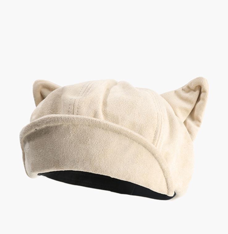 Autumn/Winter Japanese Cute Bear Ears Suede Octagonal Painter Hat - Women's Simple, Versatile & Face-Flattering Design