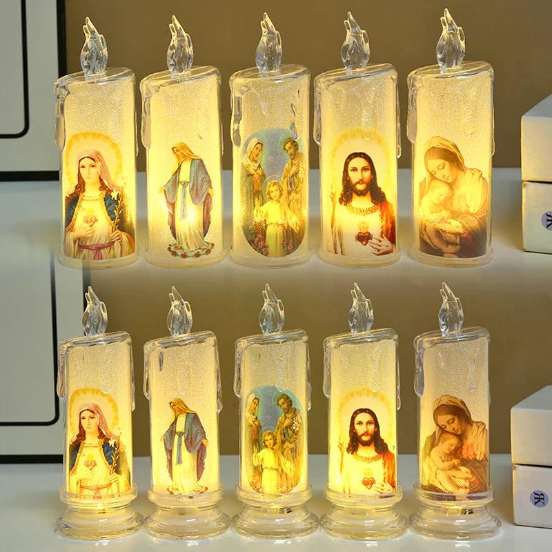 Jésus Vierge Christ Lampe Bougie LED Romantique Sans Flamme Bougie Chauffe-Plat Religieuse Veilleuse Ornement Décoratif de Bureau