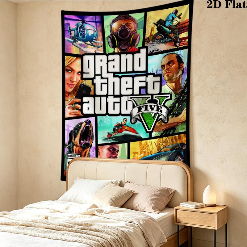Grand Theft Auto Wall Tapestry Aesthetic Wall Hanging Printed Fabric Blanket Decorative Tapestries For Bedroom Living Room Home Decor
