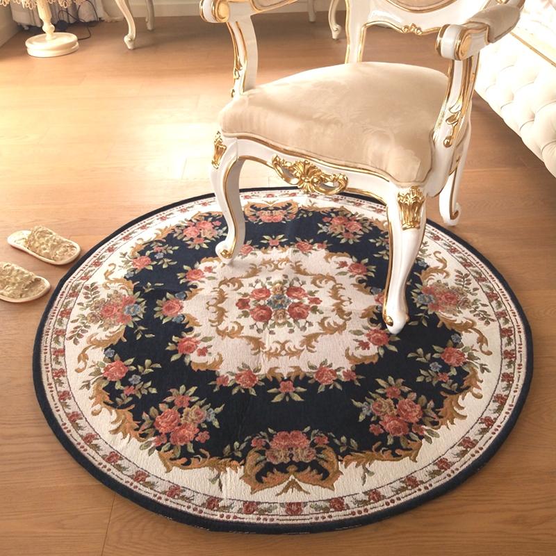 European Retro Rugs for Bedroom Flower Pattern Living Room Decoration Round Carpet Anti-slip Bedside Soft Floor Mat Washable Rug