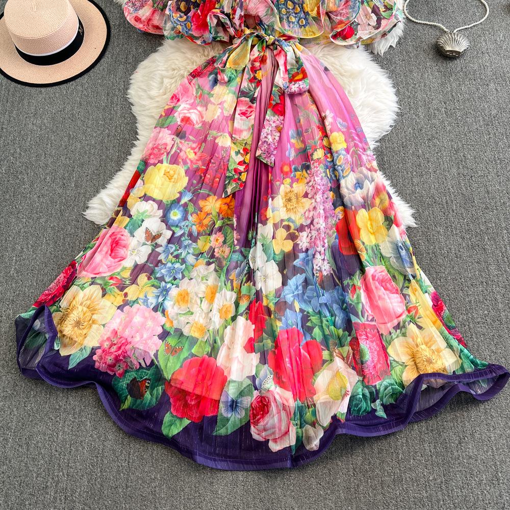 Bedrucktes Rüschenkleid Ein elegantes Ein-Schulter-Kleid mit einer gerafften Taille für Damenbekleidung im frühen Frühling