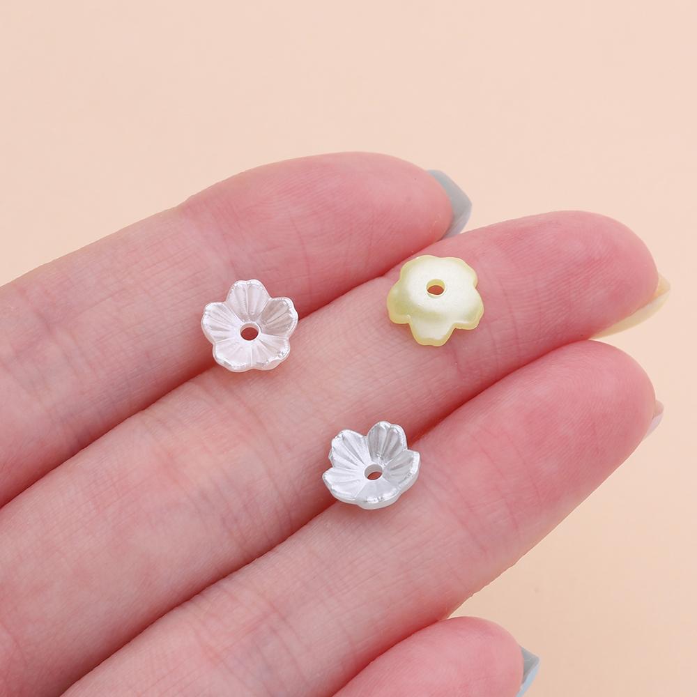 50pcs/Lots ABS Artificial Pearls Flower Beads Caps Spacer Beads for DIY Necklace Bracelet Phone Chain Jewelry Making Accessories