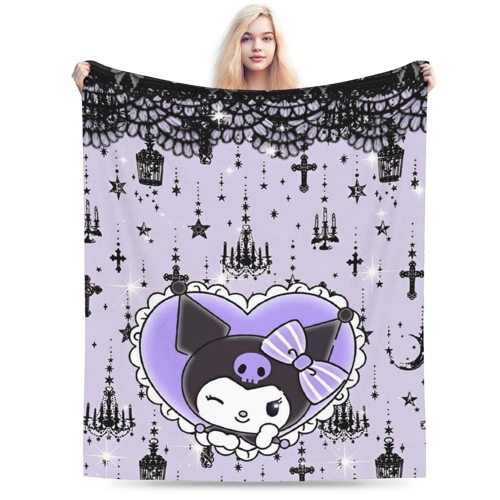 Cartoon Cool Cute Kuromi Fleece Throw Blanket Blanket for Home Outdoor Super Soft Bed Rug