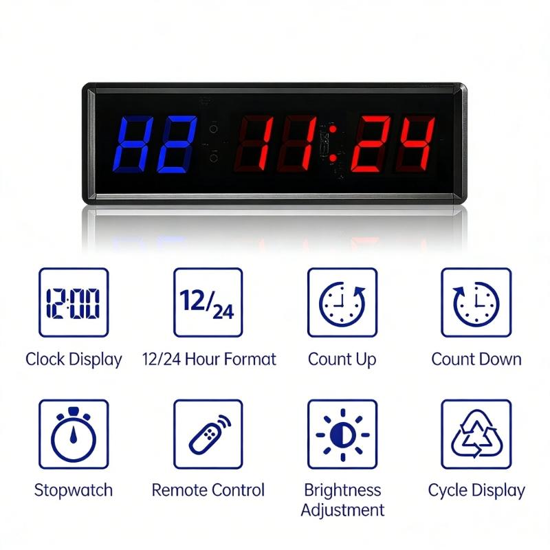 Timer Professionale per Palestra Con Telecomando Orologio Digitale 12/24H Cronometro Conto alla Rovescia Per Allenamento Fitness