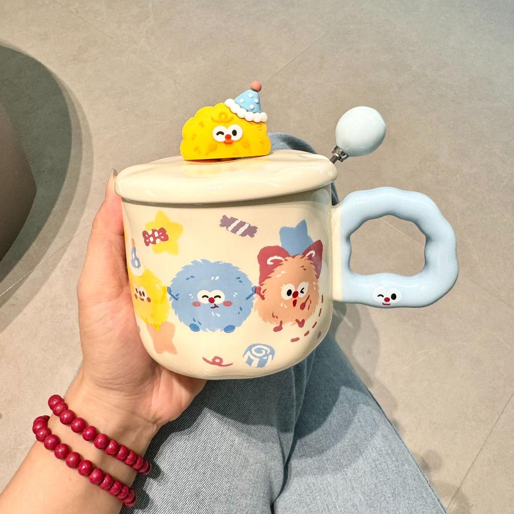 High-value Ceramic Cup with Lid and Spoon, Cute Water Cup, Female Mug, Home Office Coffee, Breakfast Cup
