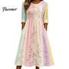 Fashionable Vacation Dresses for Ladies Long Sleeve Floral Dress, Women Cottagecore Waist Cinching Casual Autumn with Sleeves Midi Dress Street Party