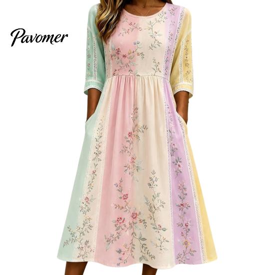 Fashionable Vacation Dresses for Ladies Long Sleeve Floral Dress, Women Cottagecore Waist Cinching Casual Autumn with Sleeves Midi Dress Street Party