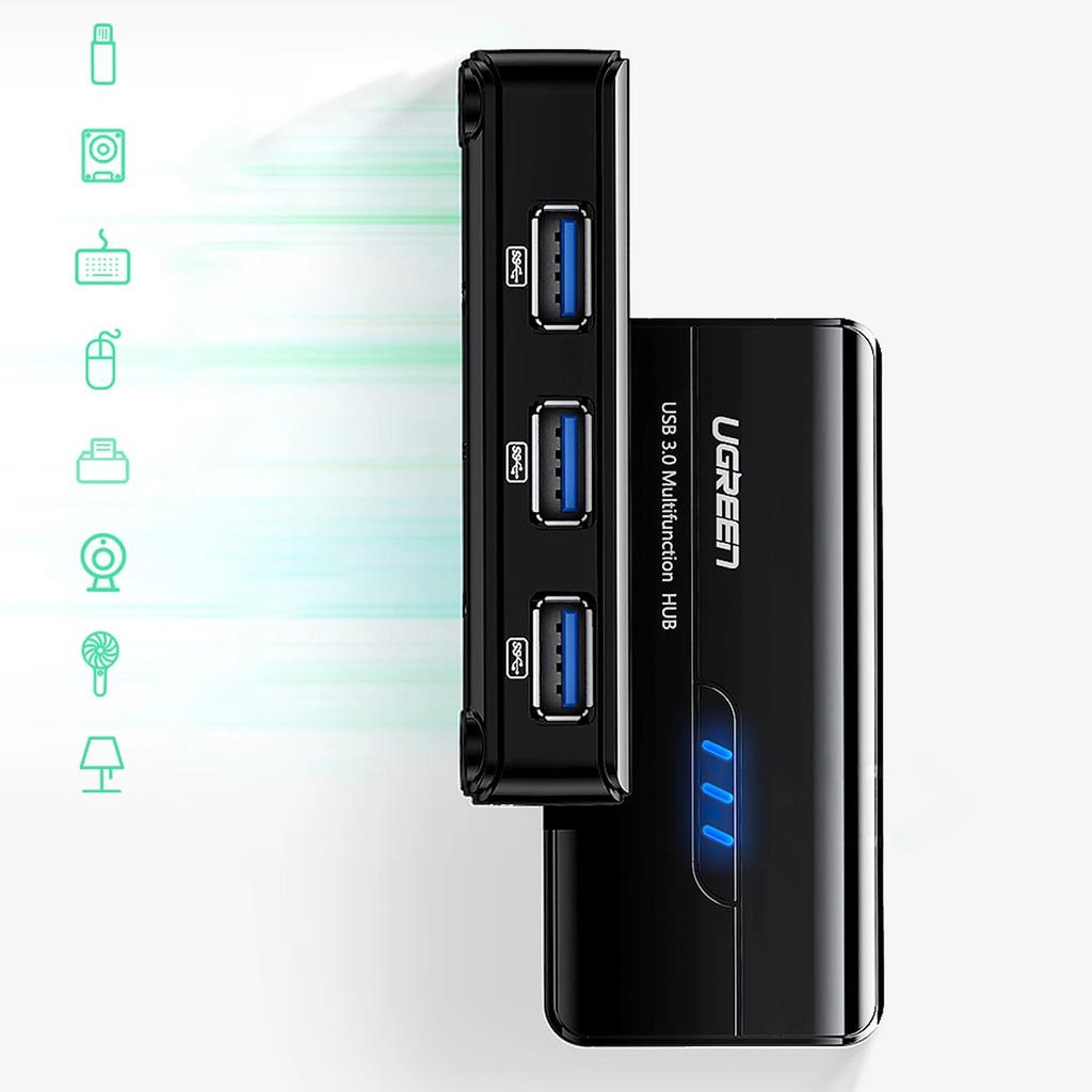 Ugreen 20265 Usb-A / Rj45 1000 Mb/s Hub 3X USB 3.0 síťový adaptér – černý