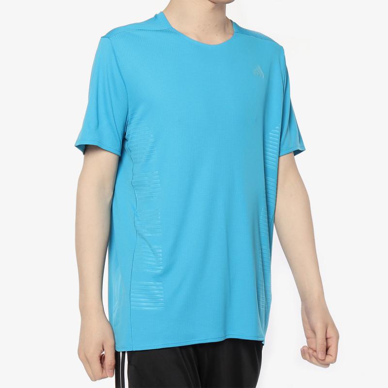 Adidas Running Sports Round Neck Short Sleeve T-Shirt Men Tops Aqua-Blue DQ1849