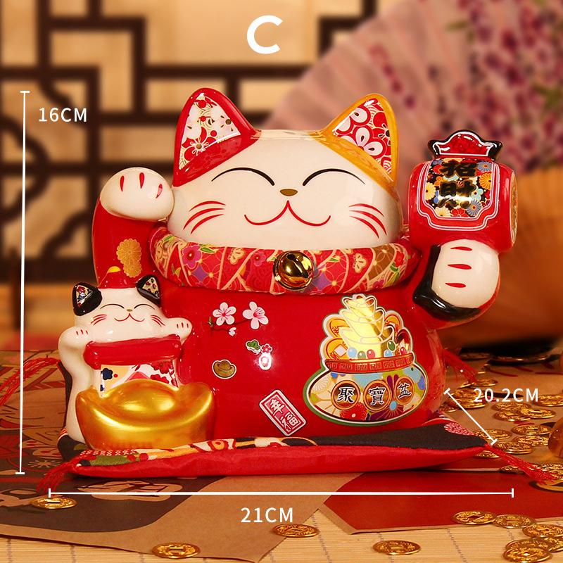 

8-дюймовая керамическая копилка Maneki Neko, красная, приносящая удачу, кошка, дарума, копилка, декоративное украшение для дома