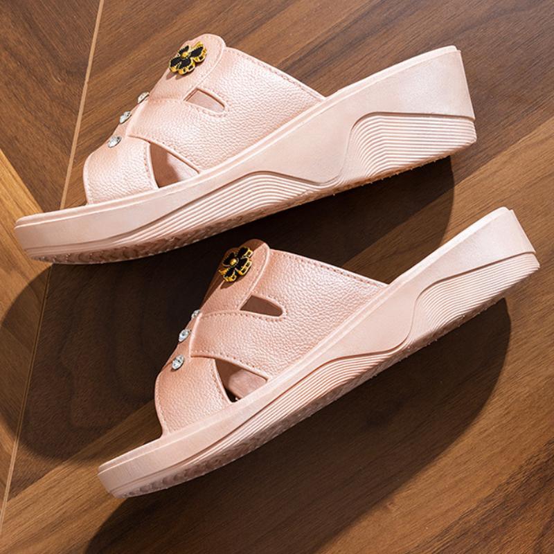 Sommer Damen Keilsandaletten Elegant Fischmaul Plateau Sandalen Zuhause Rutschfeste Pantoletten für Frauen mittleren Alters Zapatillas De Damas