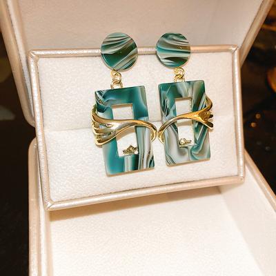Charm Female Big Green Acrylic Earrings Yellow Gold Color Square Round Earrings For Women Luxury Wedding Dangle Earrings Jewelry 
