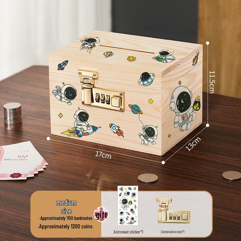 Детская копилка из массива дерева с кодовым замком - стиль 2025 для мальчиков и девочек