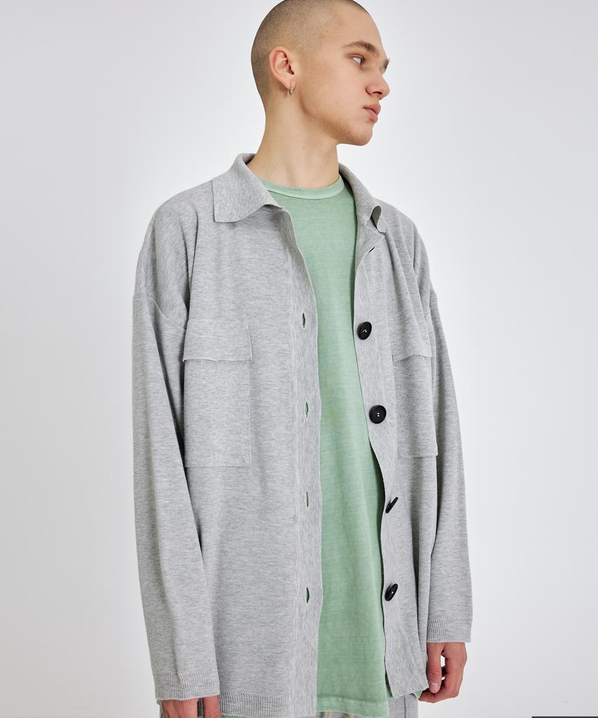 Attentionrow Half Milano Pocket Shirt Oversized Cardigan (Melange)