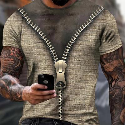Camiseta com zíper para homens 3d engraçado impressão manga curta top casual masculino streetwear oversized camisetas camisa masculina vintage roupas masculinas