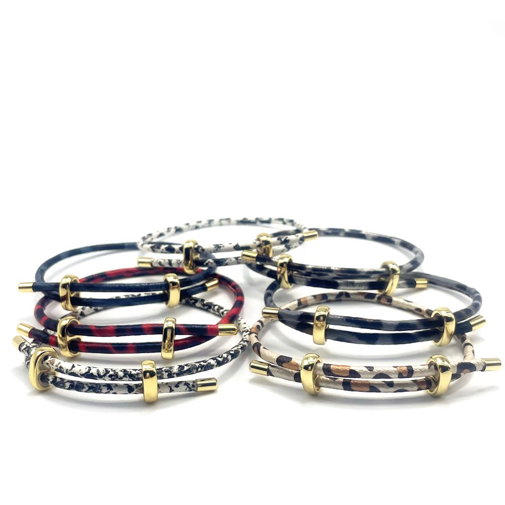 10Pcs Cow Print Leopard Adjustable Bracelet PU Leather Fashion Bracelet Men Women Accessories DIY Jewelry Accessory