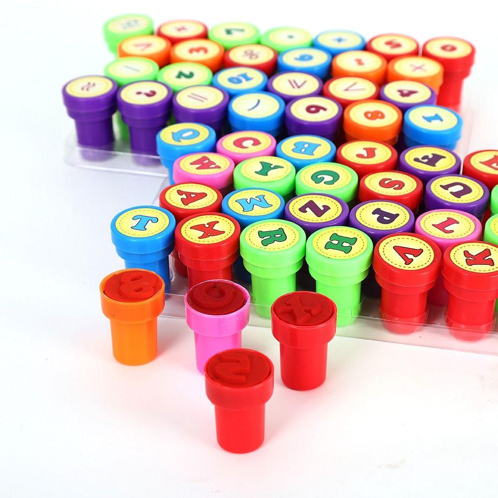 Cartoon Children Arithmetic Seal Self-ink 26pcs Alphabets Letters Round Stamp Cute   Teaching Aids