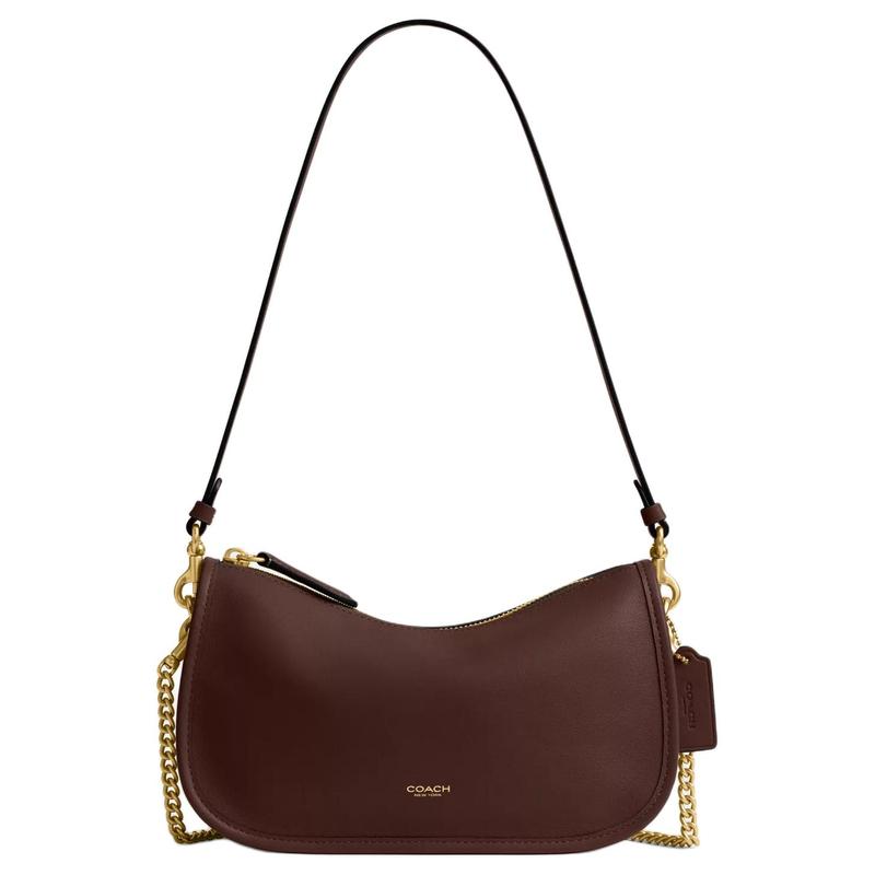 Coach Waverly 24 Brand Logo Grained Leather Shoulder Bag Medium Women's Maple Brown