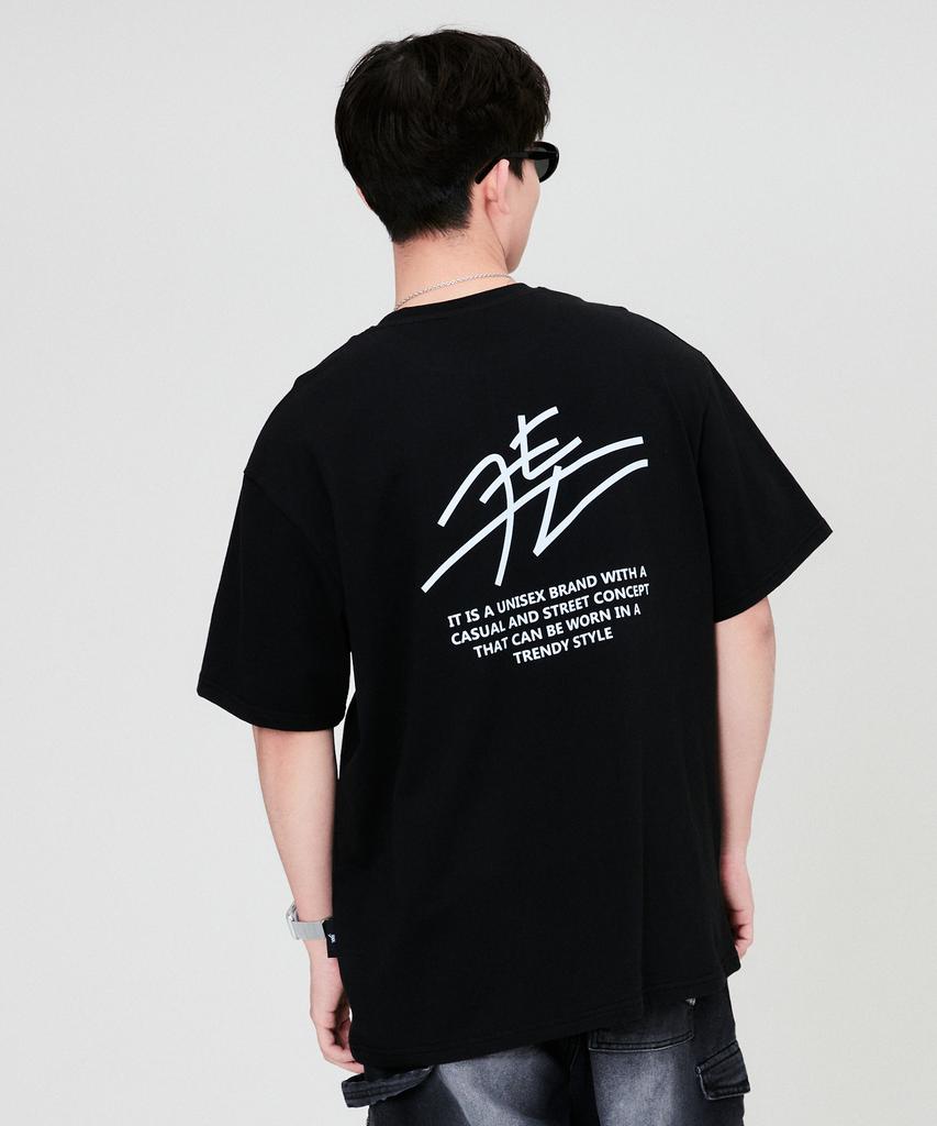 QUTON Back Signature Oversized Heavy Short Sleeve T-Shirt_Black