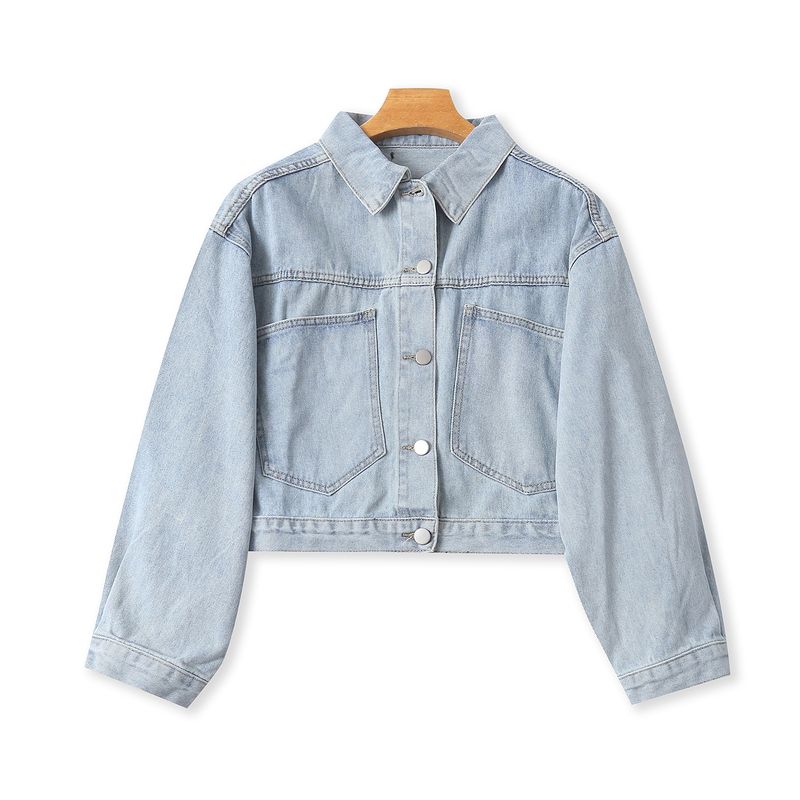 

Джинсовое пальто Осень Новое Внешняя торговля Женская одежда Мода Свободный лацкан Однобортный Длинный рукав Повседневная куртка 32583 Light blue A- 9-17-1 L