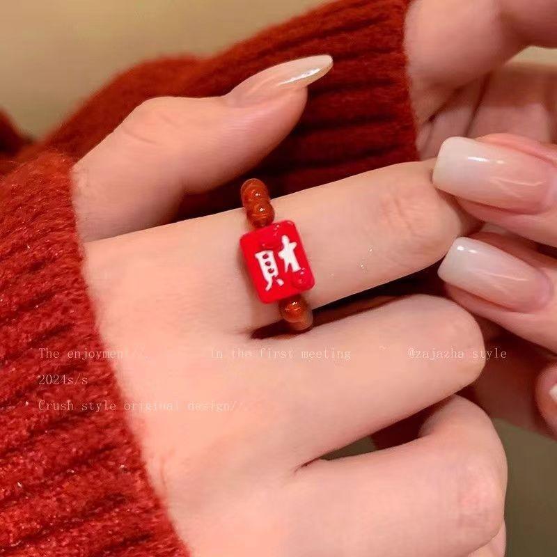Ma Jin Caixin Retro Red Ring Collection Light Luxury Fashion Versatile Daily Stacking Open Ring
