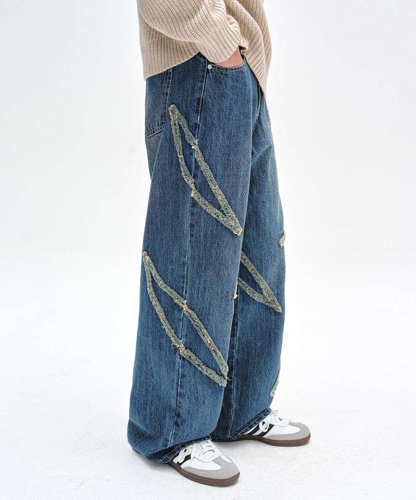 DECET Fringe Applique Wide Jeans Dcpt054Bluea