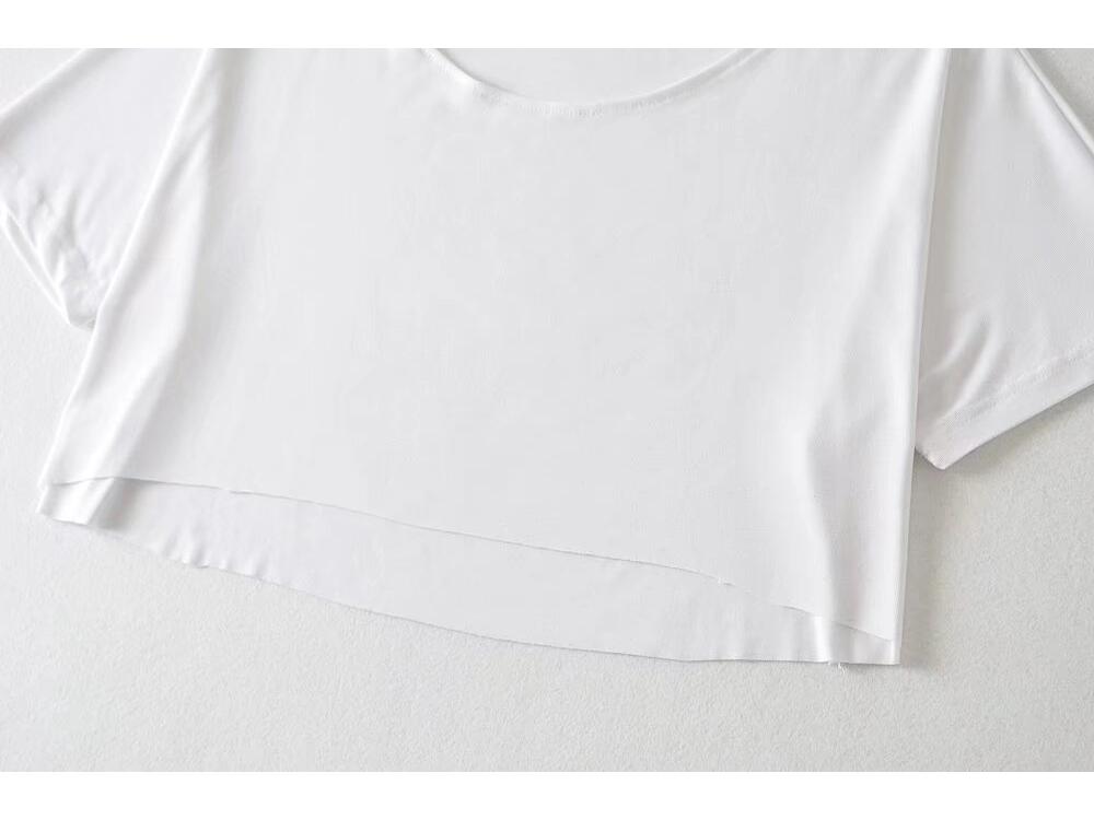 Trendy Dámský Crop Top Evropského a Amerického Stylu s Kulatým Výstřihem a Polovičním Rukávem