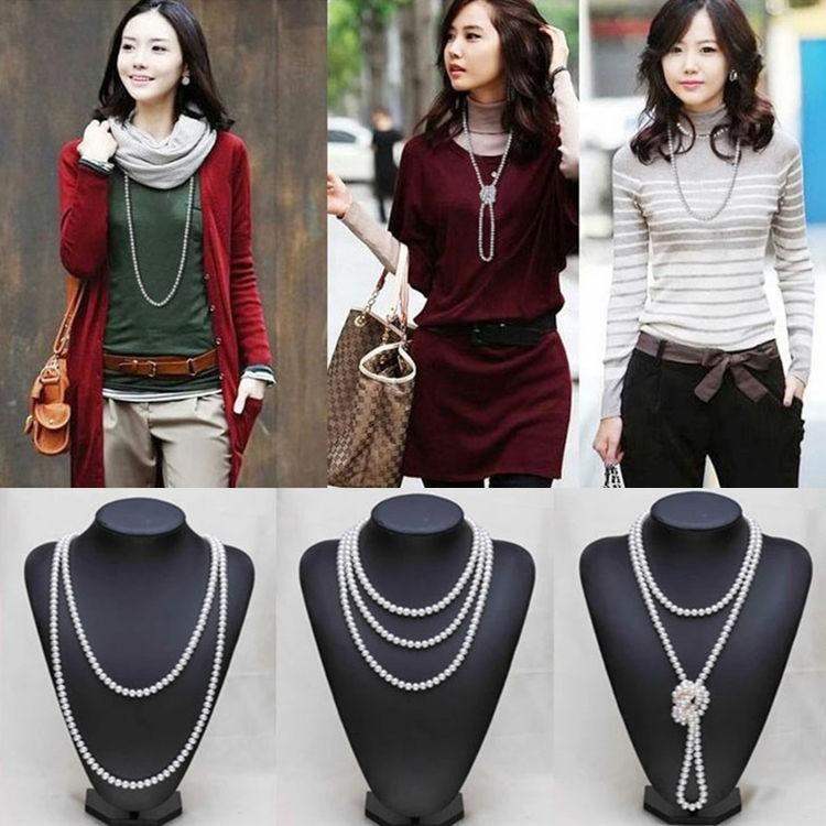 True Hemp Silver Gray Shijia Zhengyuan Strong Light Pearl Necklace Women's Long Multi-layer Sweater Chain New Item Decoration Trend