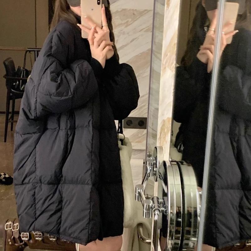 

Куртка с хлопковой подкладкой, женская зимняя, новая, утолщенная, средней длины, хлопковая подкладка, теплое, свободное, большого размера, пальто Bread L чёрный