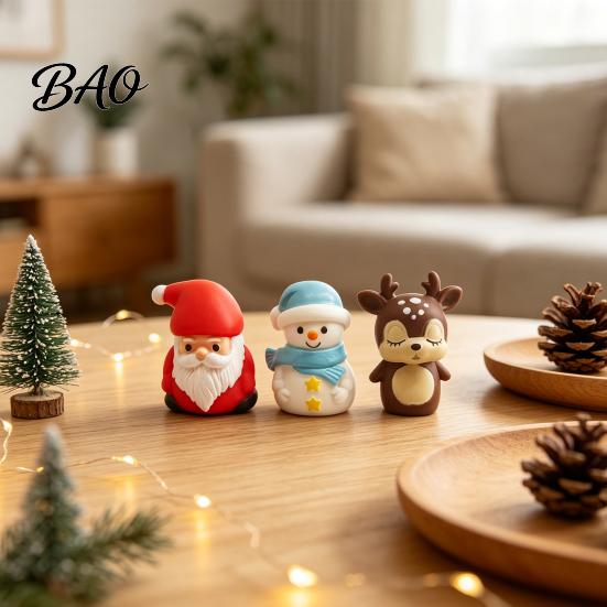 Enamel Christmas Figurines for Kids Vinyl Figurines, Cute Santa Claus Snowman Reindeer Mini Statue, Holiday Decorations Micro Landscape Small Desktop