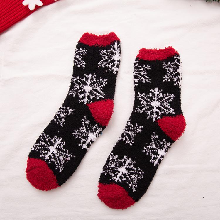 Autumn And Winter Coral Fleece Christmas Women'S Socks Home Heating Floor Socks Chinese New Year Festive Big Red Socks Female Cartoon Elk Socks