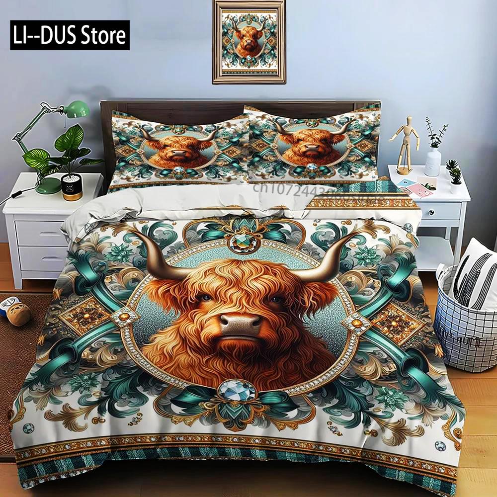 Highland Cattle Print Bedding Set Cute North American Duvet Cover 1 Duvet Cover 2 Pillowcases Adult And Kids Bedding Set Luxury