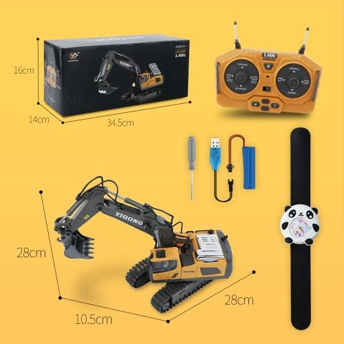 IKING Excavator, Radio-Controlled Toy Construction Vehicle with Panda Watch | Sand Play for Kids, Rechargeable Construction Toy, Multi-Function, 2.4GH